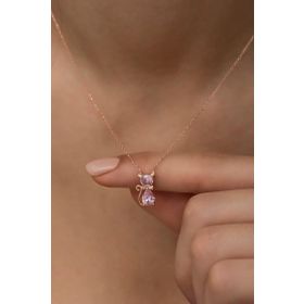 Nereze NRZ998423 Pembe Taşlı Kedi 925 Ayar Gümüş Kolye