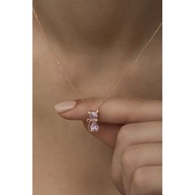 Nereze NRZ998423 Pembe Taşlı Kedi 925 Ayar Gümüş Kolye