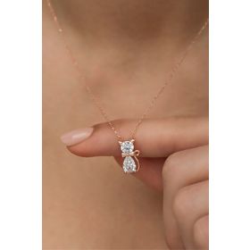 Nereze NRZ998424 Beyaz Zirkon Taşlı Kedi 925 Ayar Gümüş Kolye