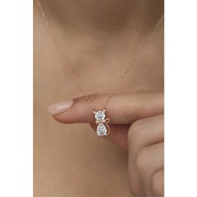 Nereze NRZ998424 Beyaz Zirkon Taşlı Kedi 925 Ayar Gümüş Kolye