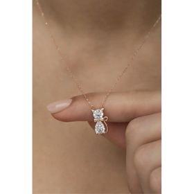 Nereze NRZ998424 Beyaz Zirkon Taşlı Kedi 925 Ayar Gümüş Kolye