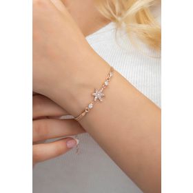Nereze NRZ998508 925 Ayar Beyaz Taşlı Lotus Çiçeği Gümüş Bileklik