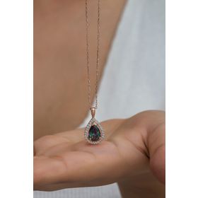 Nereze NRZ998514 925 Ayar Mistik Topaz Taşlı Damla Tektaş Kadın Gümüş Kolye