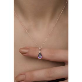 Nereze NRZ998514 925 Ayar Mistik Topaz Taşlı Damla Tektaş Kadın Gümüş Kolye