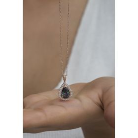 Nereze NRZ998514 925 Ayar Mistik Topaz Taşlı Damla Tektaş Kadın Gümüş Kolye