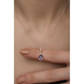 Nereze NRZ998514 925 Ayar Mistik Topaz Taşlı Damla Tektaş Kadın Gümüş Kolye