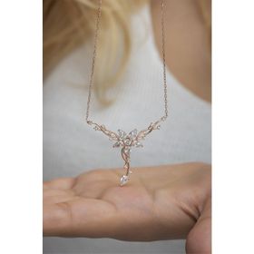 Nereze NRZ998520 925 Ayar Rose Sarmaşık Model Yıldız Detaylı Kadın Gümüş Kolye