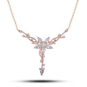 Nereze NRZ998520 925 Ayar Rose Sarmaşık Model Yıldız Detaylı Kadın Gümüş Kolye
