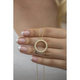 Nereze NRZ998522 925 Ayar Gold Kaplama Çerçeveli Çeyreklik Kadın Gümüş Kolye