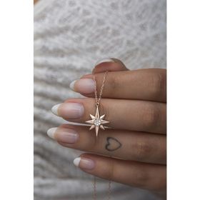 Nereze NRZ998524 925 Ayar Rose Zirkon Taşlı Sirius Yıldızı Kadın Gümüş Kolye