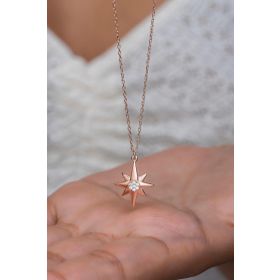 Nereze NRZ998524 925 Ayar Rose Zirkon Taşlı Sirius Yıldızı Kadın Gümüş Kolye
