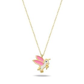 Nereze NRZ998539 925 Ayar Gümüş Gold Pembe Mineli Unicorn Kolye