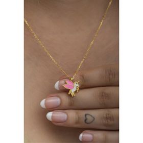 Nereze NRZ998539 925 Ayar Gümüş Gold Pembe Mineli Unicorn Kolye