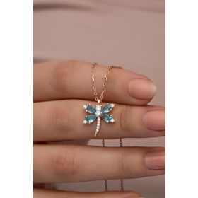 Nereze NRZ998541 925 Ayar Kartanesi Yusufcuk Detay Aquamarin Taşlı Kalp Kadın Gümüş Kolye