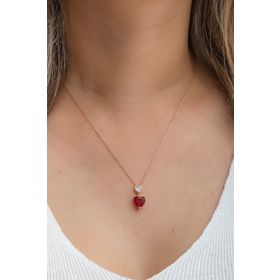 Nereze NRZ998546 925 Ayar Kırmızı Taşlı Çift Kalp Tasarım Kadın Gümüş Kolye