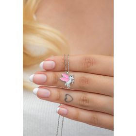 Nereze NRZ998552 925 Ayar Rodyumlu Pembe Mineli Unicorn Kadın Gümüş Kolye