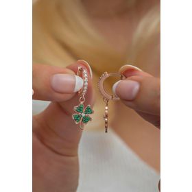 Nereze NRZ998584 925 Ayar Gümüş 10 mm Sallantılı Yeşil Yonca Küpe