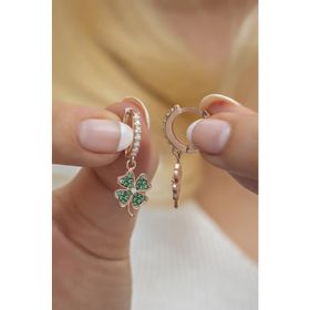 Nereze NRZ998584 925 Ayar Gümüş 10 mm Sallantılı Yeşil Yonca Küpe