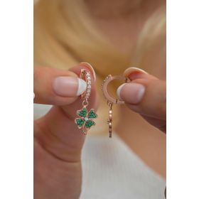 Nereze NRZ998584 925 Ayar Gümüş 10 mm Sallantılı Yeşil Yonca Küpe