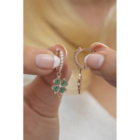 Nereze NRZ998584 925 Ayar Gümüş 10 mm Sallantılı Yeşil Yonca Küpe