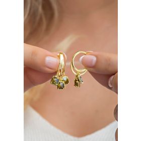 Nereze NRZ998609 925 Ayar Gümüş Gold 3 Taşlı Yeşil Taşlı Halka Küpe