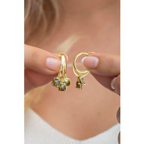 Nereze NRZ998609 925 Ayar Gümüş Gold 3 Taşlı Yeşil Taşlı Halka Küpe