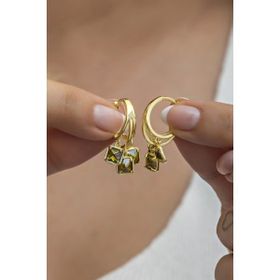 Nereze NRZ998609 925 Ayar Gümüş Gold 3 Taşlı Yeşil Taşlı Halka Küpe