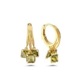Nereze NRZ998609 925 Ayar Gümüş Gold 3 Taşlı Yeşil Taşlı Halka Küpe