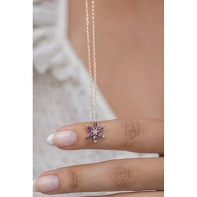 Nereze NRZ998620 925 Ayar Gümüş Tek Kat Mor Taşlı Lotus Çiçeği Kolye