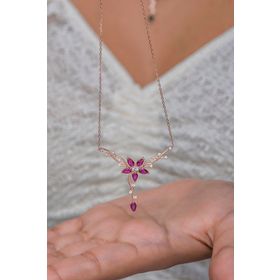Nereze NRZ998640 925 Ayar Gümüş Daldaki Gonca Pembe Çiçek Kolye