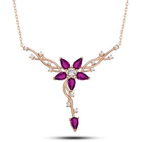 Nereze NRZ998640 925 Ayar Gümüş Daldaki Gonca Pembe Çiçek Kolye