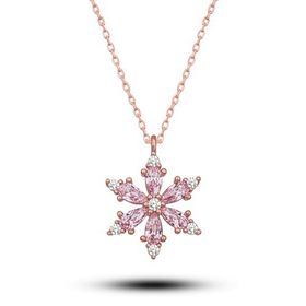 Nereze NRZ998646 925 Ayar Gümüş Pembe Taşlı Lotus Kamelya Çiçeği Kolye