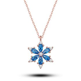 Nereze NRZ998649 925 Ayar Gümüş Aquamarin Taşlı Lotus Kamelya Çiçeği Kolye