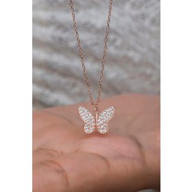 Nereze NRZ998662 925 Ayar Gümüş Rose Zirkon Taşlı Kelebek Model Kolye