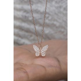 Nereze NRZ998662 925 Ayar Gümüş Rose Zirkon Taşlı Kelebek Model Kolye