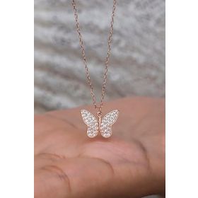 Nereze NRZ998662 925 Ayar Gümüş Rose Zirkon Taşlı Kelebek Model Kolye