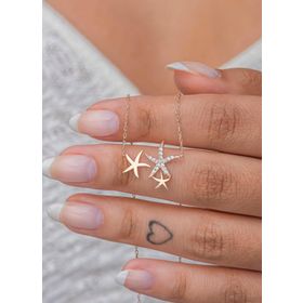 Nereze NRZ998664 925 Ayar Gümüş Rose Zirkon Taşlı 3 Yıldızlı Kolye