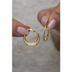Nereze NRZ998799 925 Ayar Gümüş Gold 15 Mm Zirkon Taşlı Halka Küpe