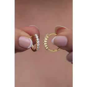 Nereze NRZ998799 925 Ayar Gümüş Gold 15 Mm Zirkon Taşlı Halka Küpe
