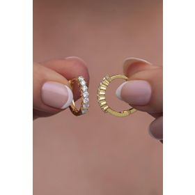 Nereze NRZ998799 925 Ayar Gümüş Gold 15 Mm Zirkon Taşlı Halka Küpe