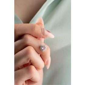Nereze NRZ999285 925 Ayar Gümüş Rodyum Kaplama Pembe Taşlı Kalp Kolye