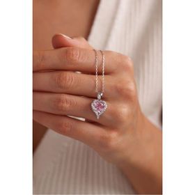 Nereze NRZ999285 925 Ayar Gümüş Rodyum Kaplama Pembe Taşlı Kalp Kolye