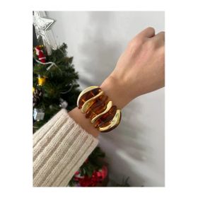 Nergis Collection Kadın Kehribar Rengi Tasarım Akrilik Kemik Gold Detaylı Bileklik