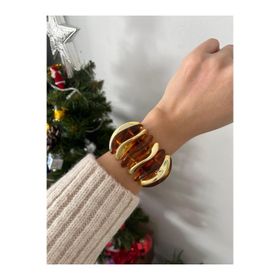 Nergis Collection Kadın Kehribar Rengi Tasarım Akrilik Kemik Gold Detaylı Bileklik