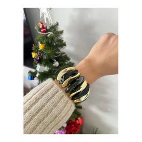 Nergis Collection Kadın Siyah Tasarım Akrilik Kemik Gold Detaylı Bileklik