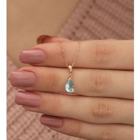 Nerze 925 Damla Aquamarin Taşlı Kadın Gümüş Kolye