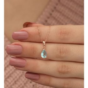Nerze 925 Damla Aquamarin Taşlı Kadın Gümüş Kolye
