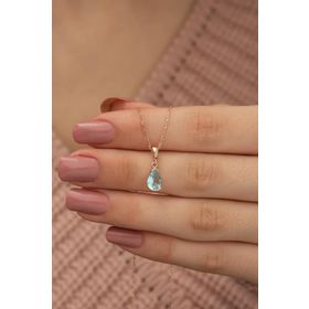 Nerze 925 Damla Aquamarin Taşlı Kadın Gümüş Kolye