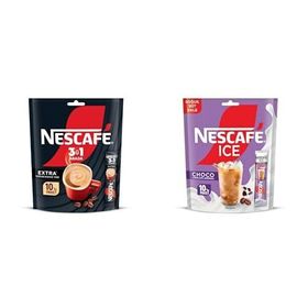 Nescafé 10'lu 3'ü1 Arada Extra Çözünebilir Kahve Karışımı + 10'lu Çikolata Aromalı Milky Ice Choco