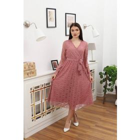 Neşeli Butik RSSN619 Kadın Bağlama Detaylı Gül Kurusu Dantel Elbise